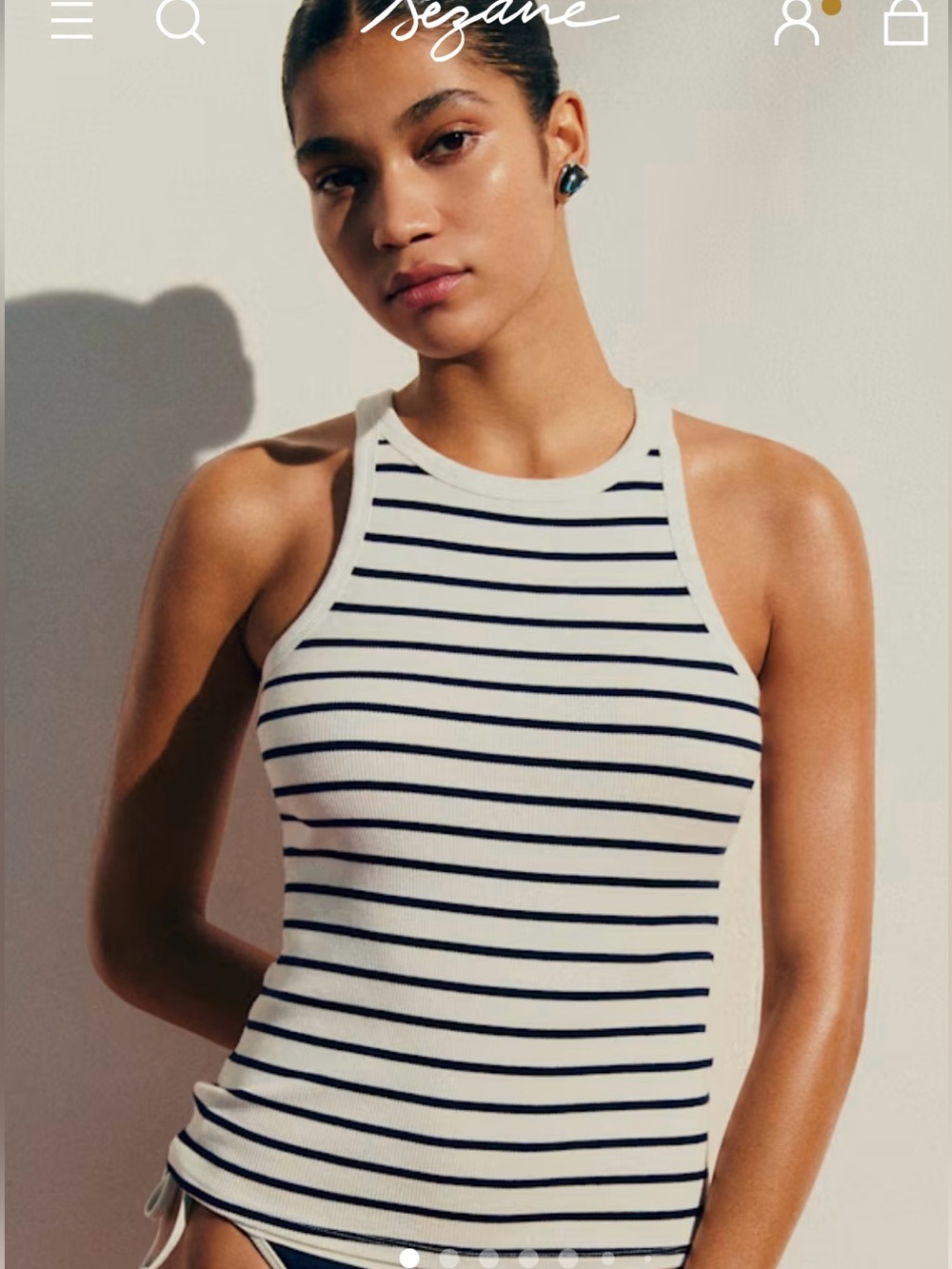 Sezane White and Navy Striped Ribbed Tank Top